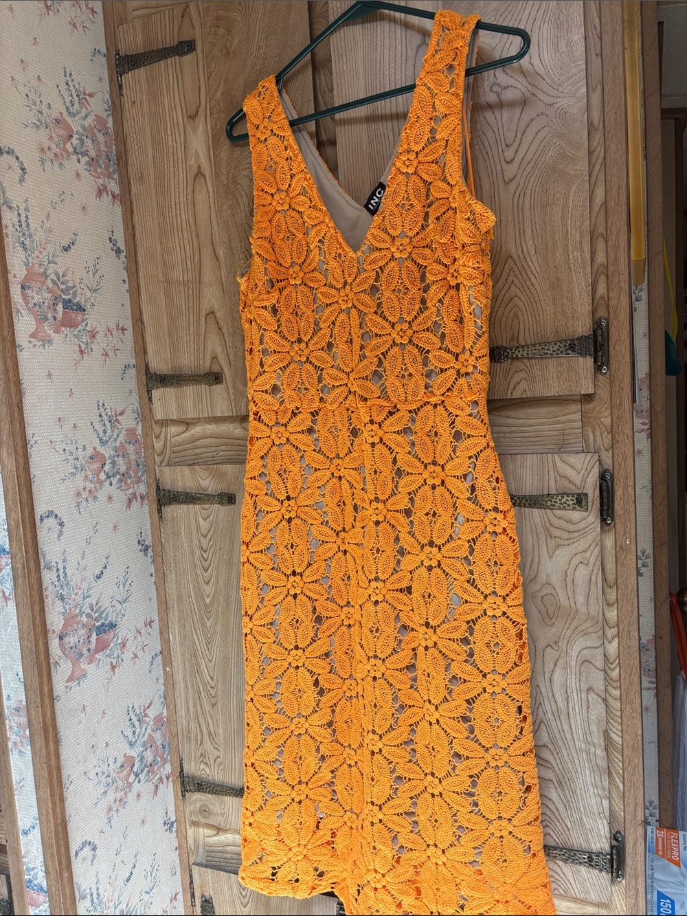 Beautiful Orange INC International Concepts v-neck dress with floral crochet